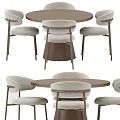 Modern Round Dining Table Set With Beige Upholstered Chairs And Wooden Frame