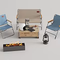Foldable Outdoor Chairs Blue Beige With Wooden Crate Table Fire Pit Coffee Gear