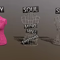 Decorative Dress Forms With Pink Silver Structures And Body Soul Spirit Labels