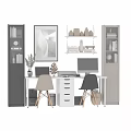 Home Office Study Space With White Desk Light And Black Chairs Bookshelves Decorations