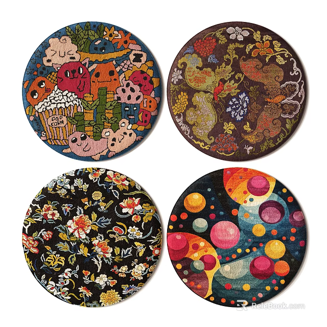 Round Carpets With Diverse Patterns Including Cartoon Animal Floral And Abstract Designs 3d model 