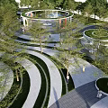 Modern Park Landscape With Circular Green Areas Winding Pathways And Lush Trees