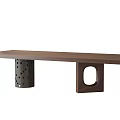 Modern Minimalist Wooden Tea Table With Perforated Metal And Circular Cutout Legs