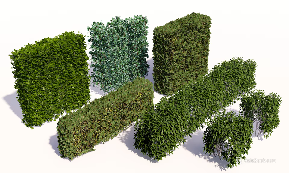 Different Types Of Trimmed Green Shrubs In Various Shapes For Garden Landscaping 3d model 