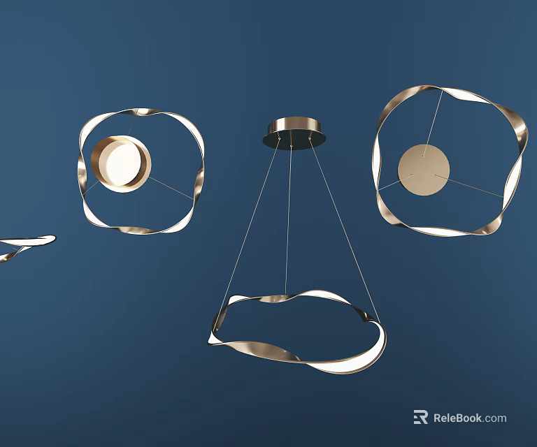 Modern Metallic Chandelier With Sleek Curved Design Displayed On Blue Background 3d model 