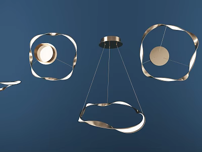 Modern Metallic Chandelier With Sleek Curved Design Displayed On Blue Background 3d model