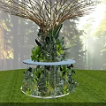 Lush Green Plant Decor On White Round Stand In Forest Setting