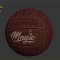 Red Leather Basketball With Embossed Magic Text And Star Design