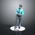 Game Movie Character Police Officer Figurine in Blue Uniform with Cap Standing on White Base