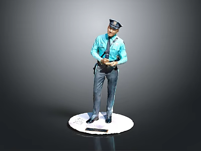 Game Movie Character Police Officer Figurine in Blue Uniform with Cap Standing on White Base 3d model