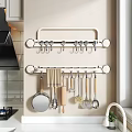 Wall Mounted Kitchen Utensils Rack With Hanging Spatula Ladle Rolling Pin And Strainer