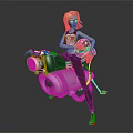 Blonde Pink Haired Female Game Movie Character Riding Mechanical Jetpack Holding Pink Helmet