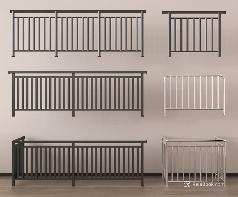 Modern Metal Railings Featuring Various Designs and Black White Silver Color Options 3d model 