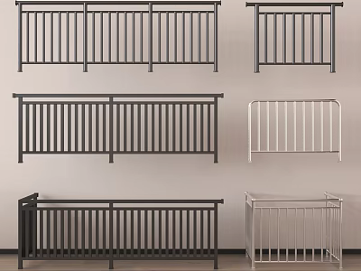 Modern Metal Railings Featuring Various Designs and Black White Silver Color Options 3d model