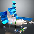 Space Satellite With Blue Solar Panels White Main Body And Green Accent Detector
