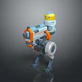 Futuristic Robot Game Character With Yellow Head Blue Orange Body Mechanical Legs And Circular Components