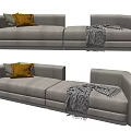 Modern Beige Two Seater Sofa With Decorative Pillows And Throw Blanket 3d model