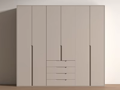 Minimalist Light Gray Wardrobe With Multiple Doors And Drawer Storage Design 3d model