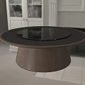 Round Modern Dining Table With Black Marble Top And Walnut Wood Base 3d model