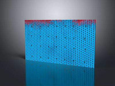 Blue Building Exterior Wall Panel With Black Dots Red Upper Part And Reflective Surface 3d model