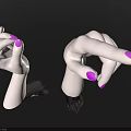 3D Model Hands with Purple Nails in Different Poses on Dark Background