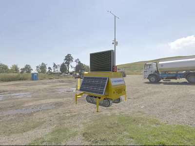 Yellow Tracked Device With Solar Panel And Antenna For Outdoor Monitoring 3d model