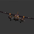 3D Rendered Passenger Airplane With Orange And Purple Body Red Tail And Propeller Engines