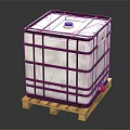 Large Plastic IBC Tank with Blue Cap and Black Frame on Wooden Pallet