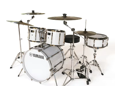 YAMAHA Complete Drum Set With White Shells Metal Hardware Cymbals And Black Throne 3d model