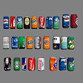 Various Colorful Beverage Cans from Different Brands Arranged on