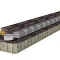 Long Wooden Structure Featuring Silver Lids And Small Tray With Candles 3d model