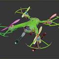 Green Quadcopter Drone With Four Propellers Protective Frames And Black Landing Gear 3d model