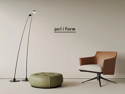 Poliform Modern Lounge Chair with Green Ottoman and Black Floor Lamp 3d model