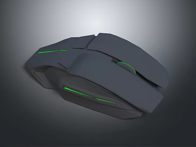 Gray Ergonomic Gaming Mouse With Green LED Lights And Sleek Design 3d model