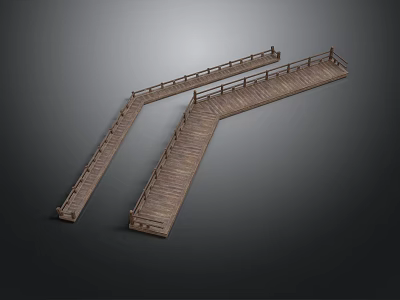 Outdoor Rustic Wooden Bridge Components With Railings And Plank Design 3d model