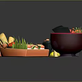 Japanese Food Display With Sushi Rolls Ramen Tempura In Wooden Tray And Bowl