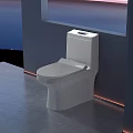 Modern White Toilet in Bathroom Interior With Sleek Surface Dark Wall Tile Floor And Lighting