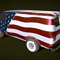 Vintage Blue Van With American Flag Stars And Stripes Design