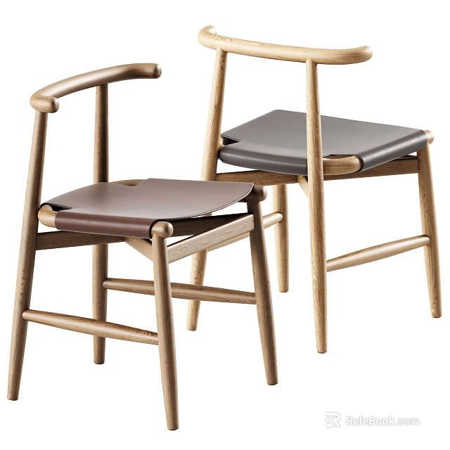 Modern Minimalist Dining Chairs With Wooden Legs And Leather Seat Cushions 3d model 