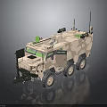 Armored Military Vehicle With Camouflage Exterior And Roof Mounted Communication Antennas