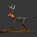3D Deer Model With Large Antlers Standing On Circular Base With Pink Flowers