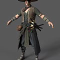 Traditional Warrior Character Back View With Sword Green Sleeves And Dark Skirt