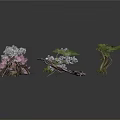 Various Colorful Decorative Plants With Pink White Green Blooms And Curved Branches