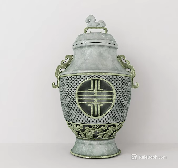 Traditional Chinese Decorative Ornament Set with Dragon Handles Hollow Out Xi Character Design 3d model 