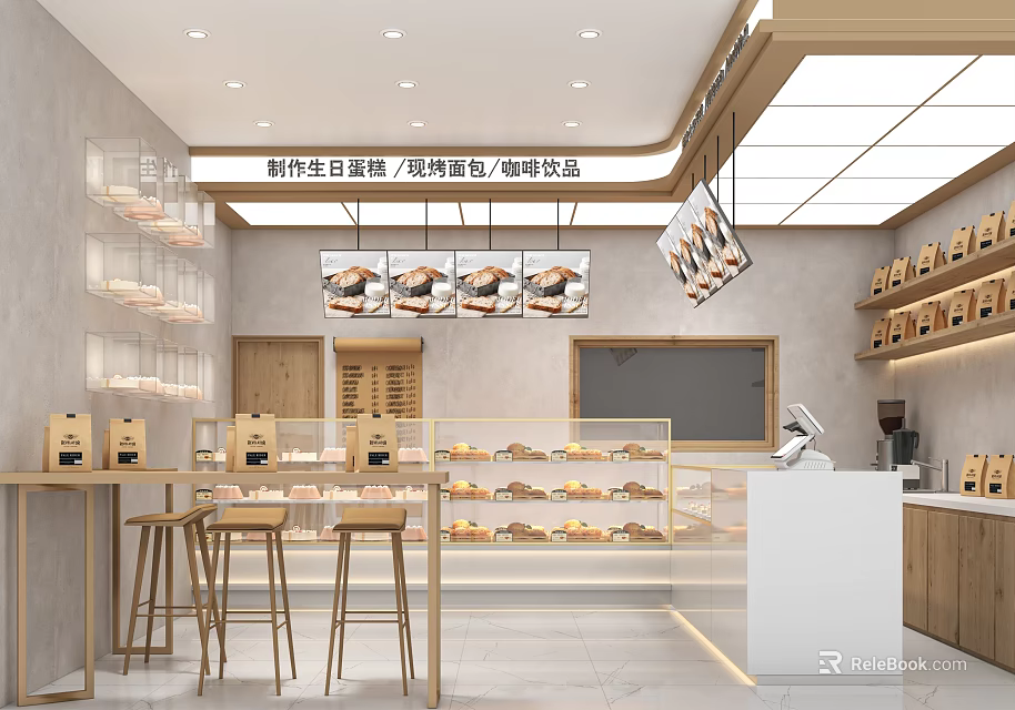 Cozy Dessert Bakery Shop With Freshly Baked Bread Coffee Drinks And Gift Sets 3d model 