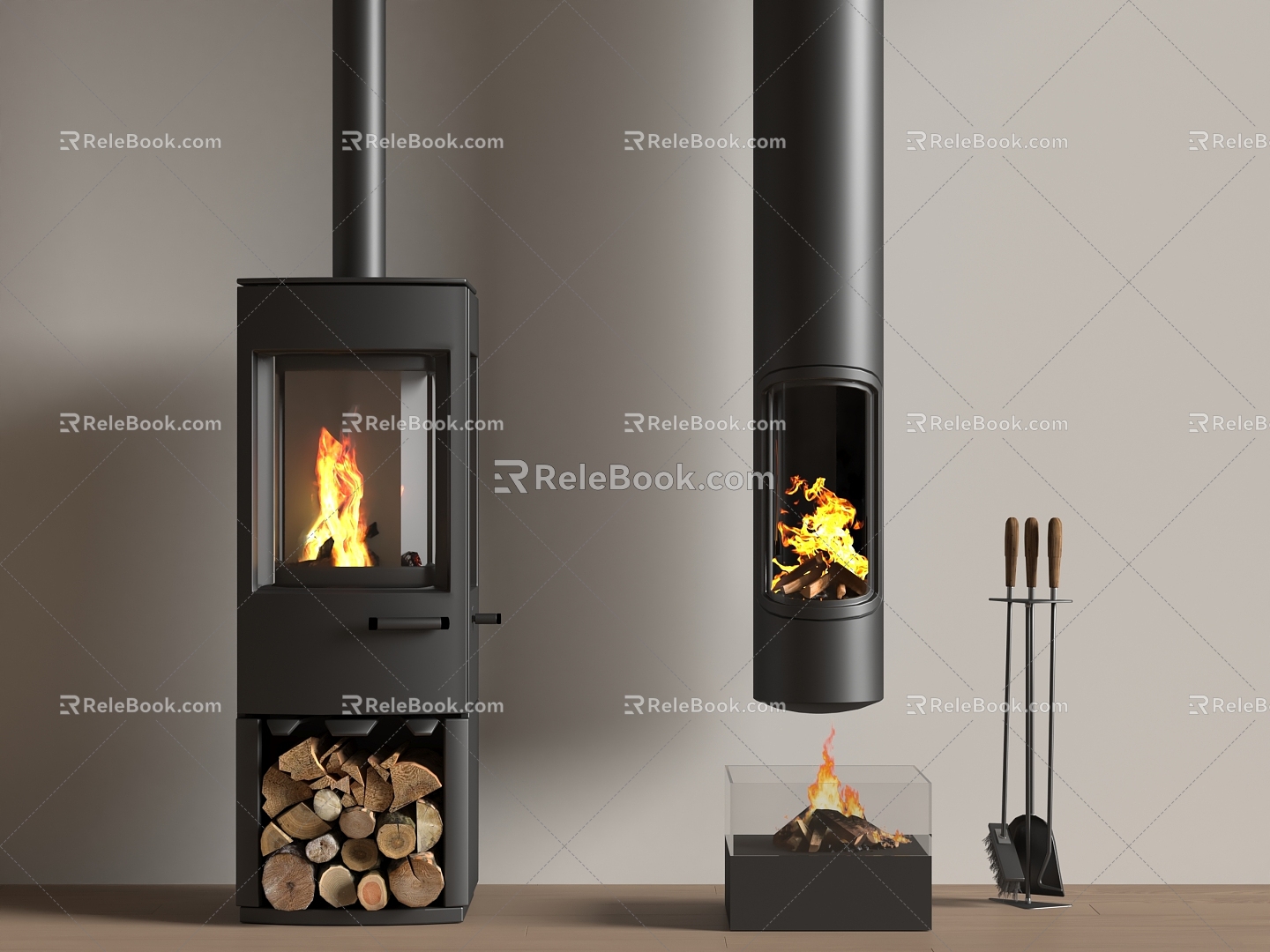 Stami Modern Fireplace Stove Firewood 3d model