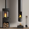 Modern Black Freestanding And Hanging Fireplaces With Firewood Storage Fireplace Tools And Flames