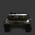 Military Tank Featuring Green Camouflage Long Barrel Tracks And Top Equipment Isolated On Gray Background