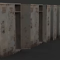 Rusty Metal Lockers With Open Doors And Scratched Surfaces In Row