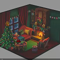 Festive Living Room Interior With Christmas Tree Sofa And Fireplace Decorations
